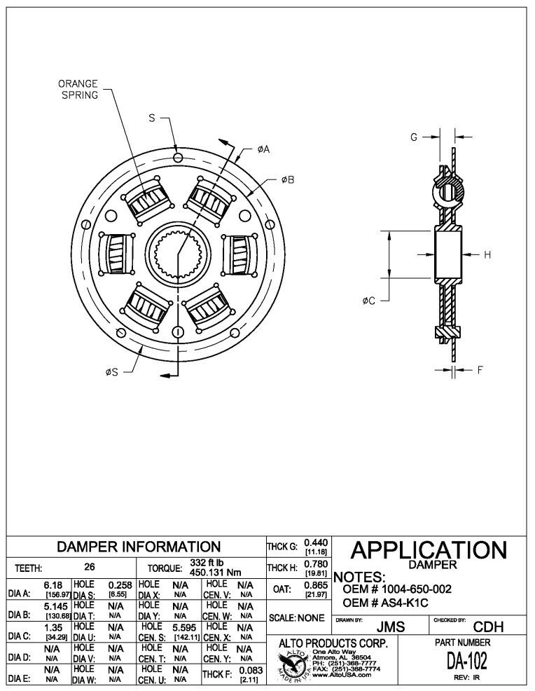DA102 Borg Warner Velvet Drive Damper