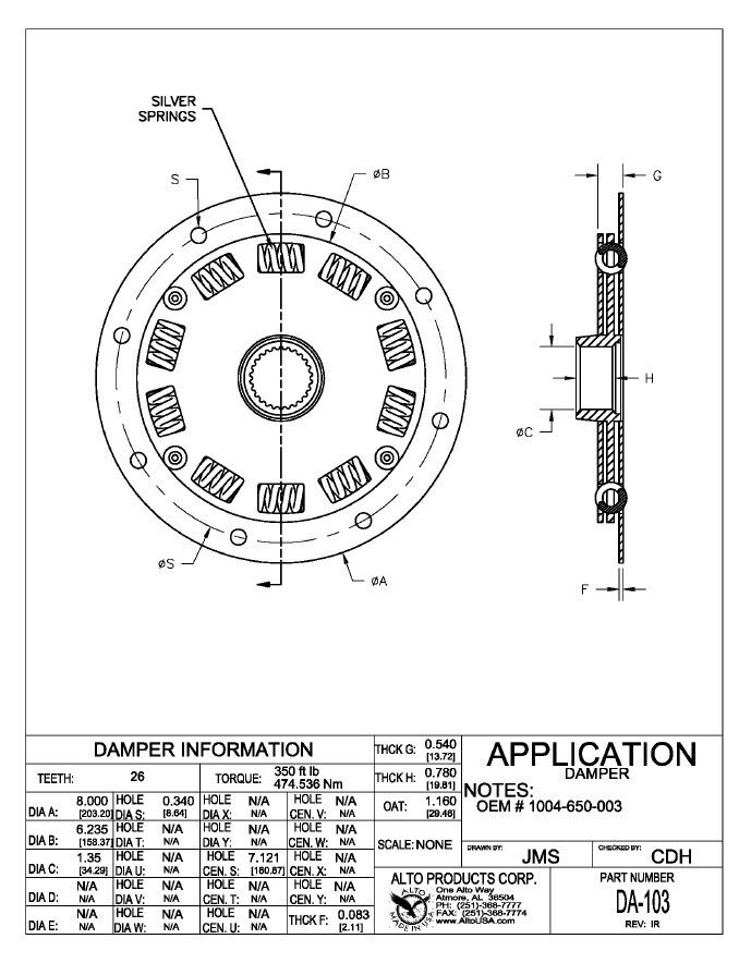 DA103 Borg Warner Velvet Drive Damper Plate