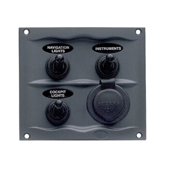 BEP 3 Way Switch Panel with Power Socket Grey