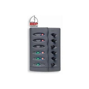 BEP Splash Proof 6 Way Switch Panel Grey 12V Boat Marine Electrical