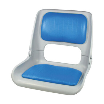 BLA Skipper Shell Seat Fold Down with Blue Upholstered Pads Boat Marine Seating