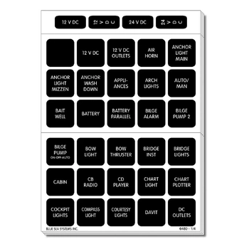 Blue Sea Systems Label Kit Dc H2O 120 Square Blk