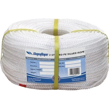 3 Strand PE Silver Rope 330m Coil 6mm 369kg Breaking Strain Boat Marine Fishing