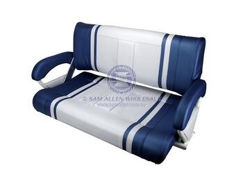 RELAXN Console Series Double Flip Back Bench Boat Seat - Silver/Blue Carbon