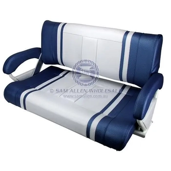RELAXN Console Series Double Flip Back Bench Boat Seat - Silver/Blue Carbon