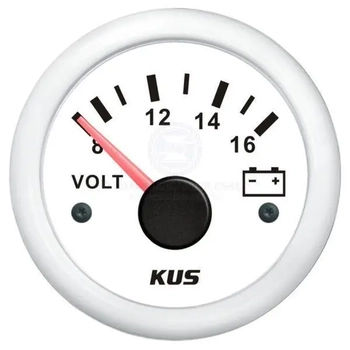 12V White Voltmeter 8-16V 52mm