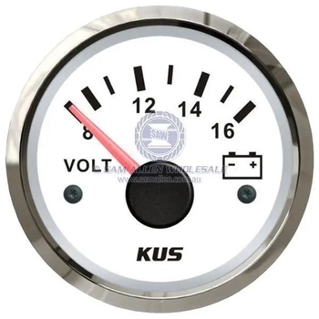 8/16V White Ss Voltmeter 52mm