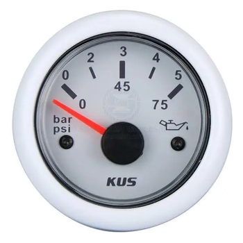 Gauge Oil Press. 12/24V 5 Bar Wht White In White Bezel 10-184