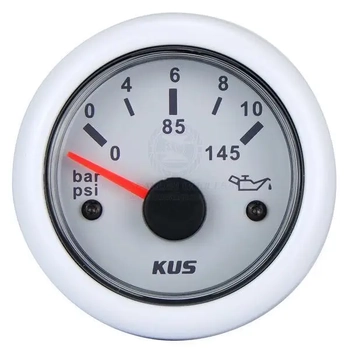 Gauge Oil Press. 12/24V 10 Bar Wt White In White Bezel 10-184
