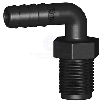 Hose Tail 90° 1/2" Bsp 13mm Tail Trudesign Long Thread