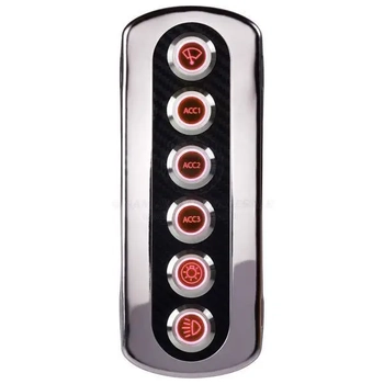 Switch Panel Ss With Carbon Face 6 Gang Push On-Off Led Ring Red