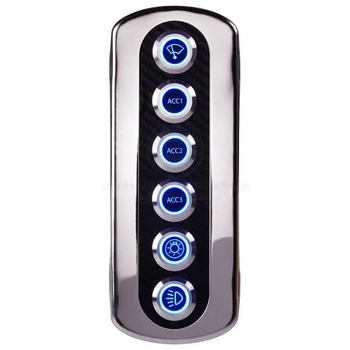 Switch Panel SS With Carbon Face 6 Gang Led Ring Blue - Pack Of 4