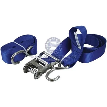 304G Stainless Steel Medium Duty Ratchet Tie-Down Strap S Hook 6m 50mm Blue