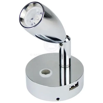 LED Bullet Reading Light + USB Outlet Chrome